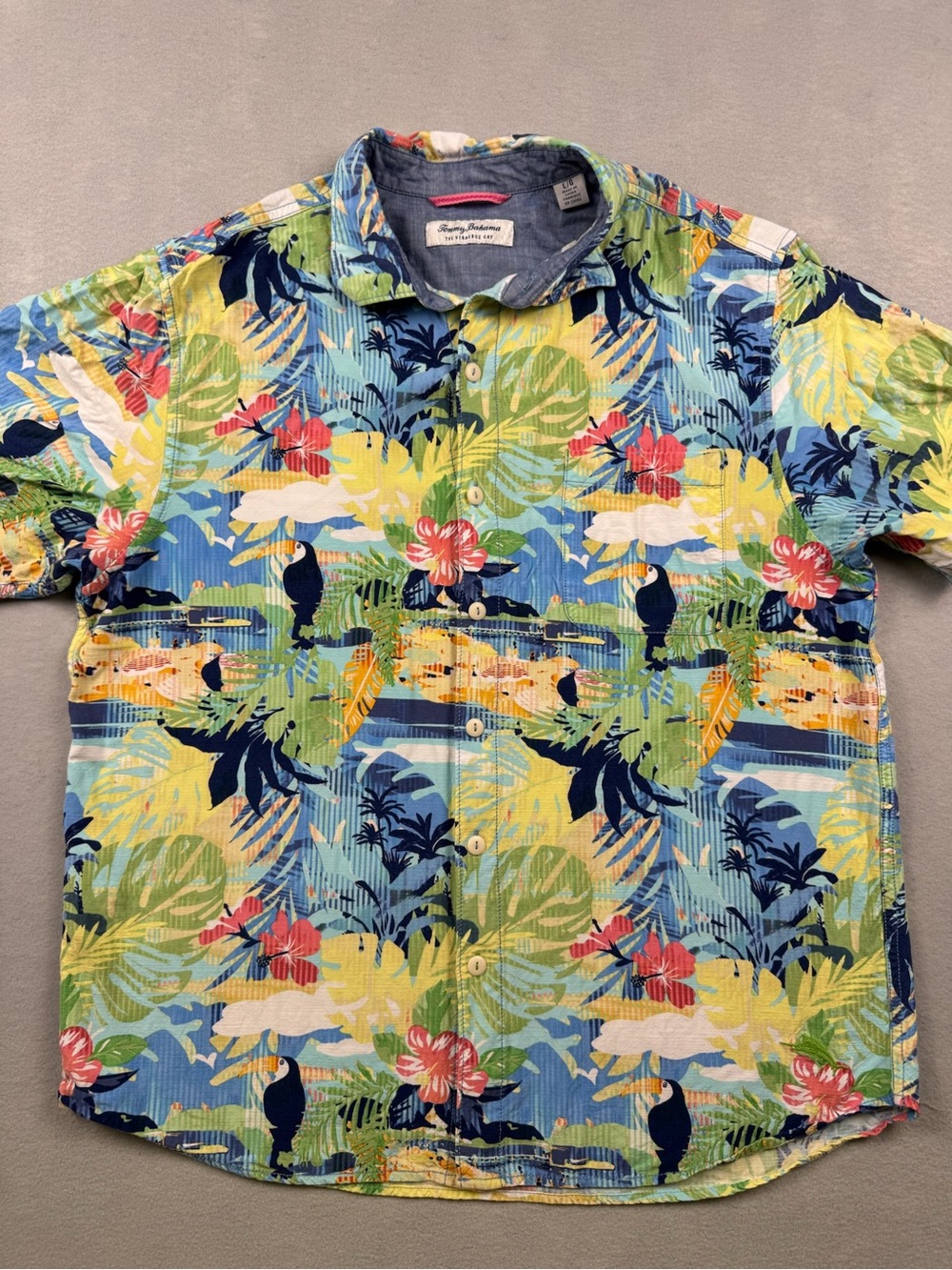 Tommy Bahama The Veracruz Cay Mens Large Tropical Toucan Print Button Down Shirt